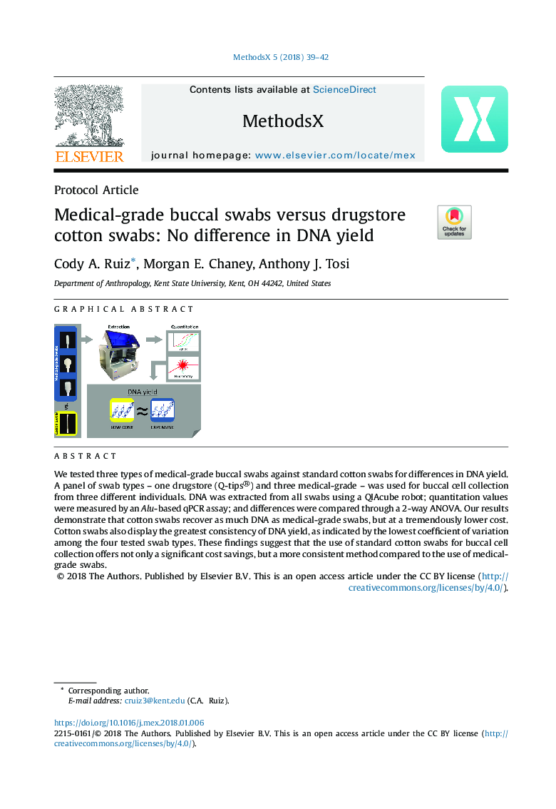 Medical-grade buccal swabs versus drugstore cotton swabs: No difference in DNA yield