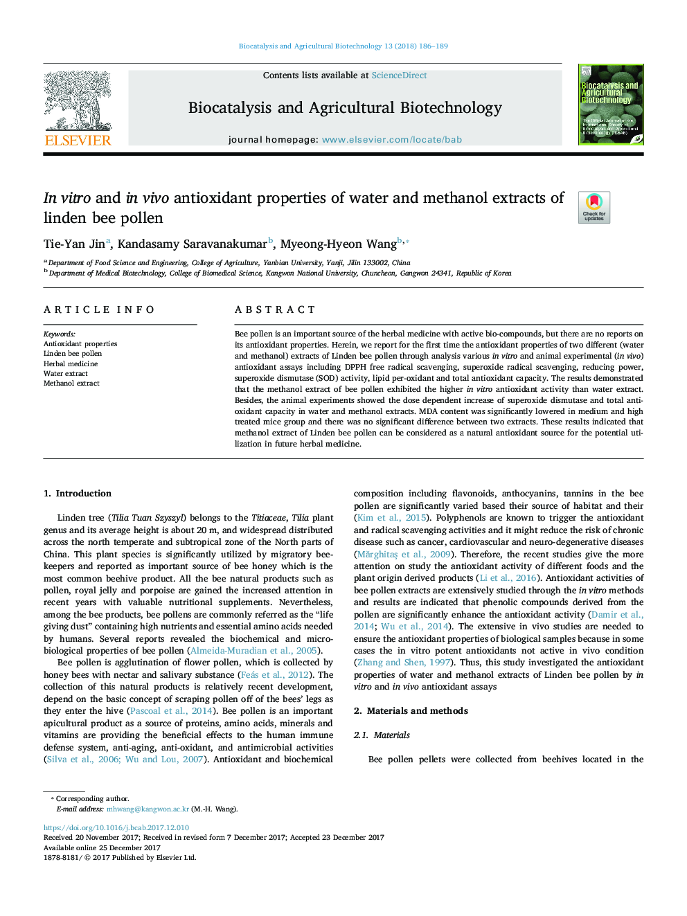 In vitro and in vivo antioxidant properties of water and methanol extracts of linden bee pollen