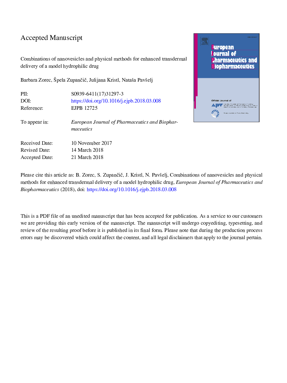 Combinations of nanovesicles and physical methods for enhanced transdermal delivery of a model hydrophilic drug