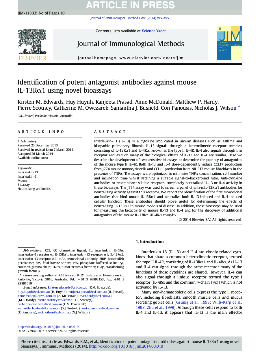 Identification of potent antagonist antibodies against mouse IL-13RÎ±1 using novel bioassays