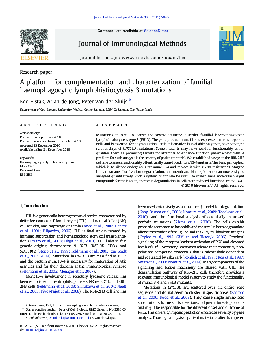 A platform for complementation and characterization of familial haemophagocytic lymphohistiocytosis 3 mutations