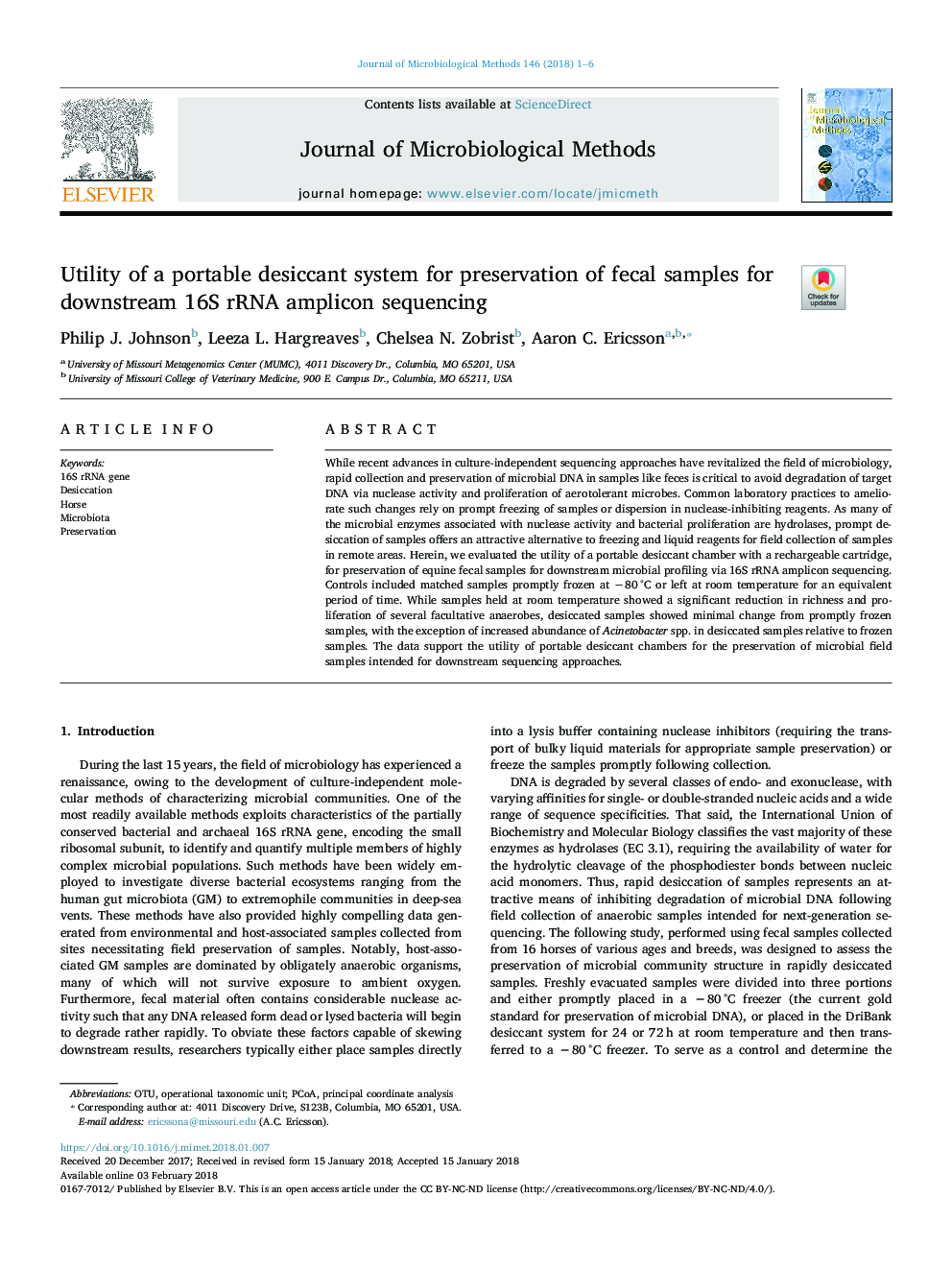 Utility of a portable desiccant system for preservation of fecal samples for downstream 16S rRNA amplicon sequencing