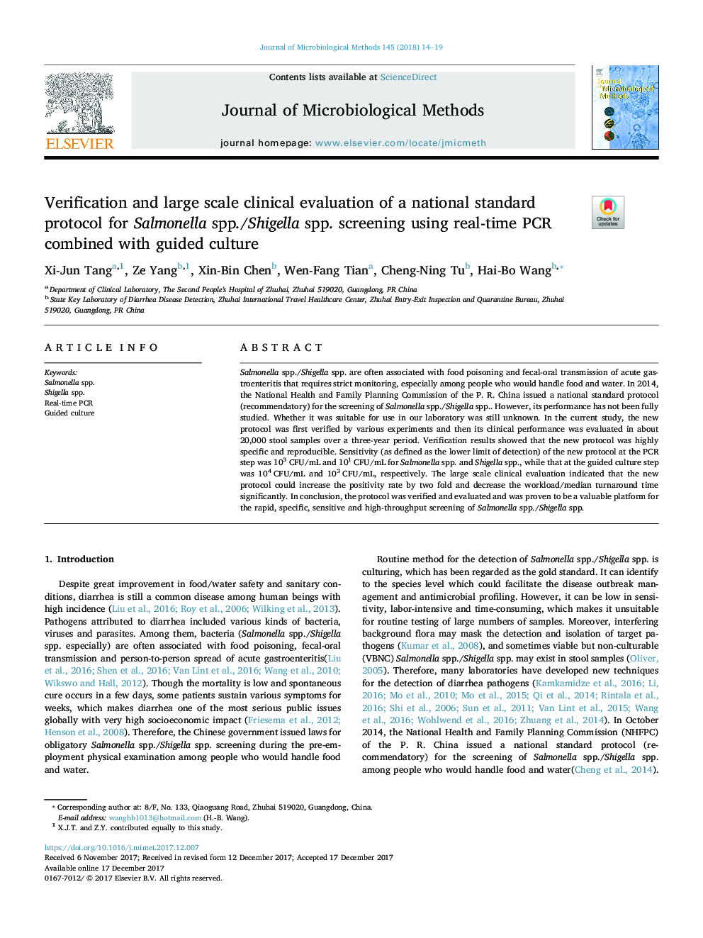 Verification and large scale clinical evaluation of a national standard protocol for Salmonella spp./Shigella spp. screening using real-time PCR combined with guided culture