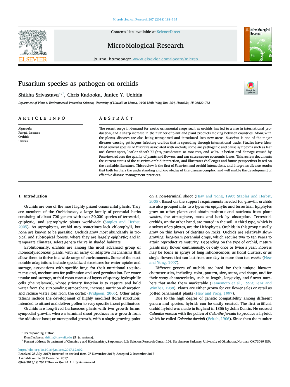 Fusarium species as pathogen on orchids