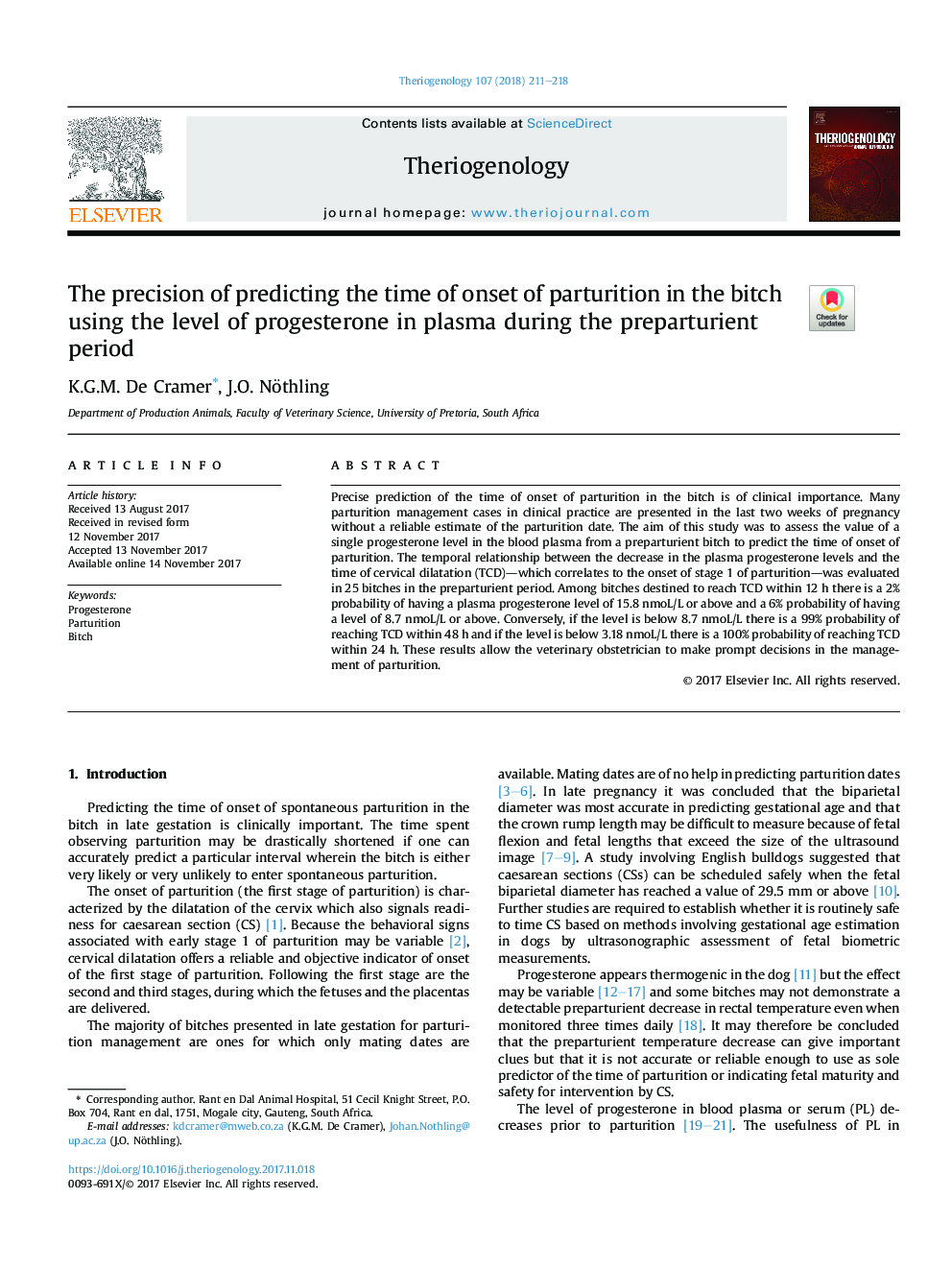 دقت پیش بینی زمان شروع زایش در عوضی با استفاده از سطح پروژسترون در پلاسما در دوران قبل از زایمان 