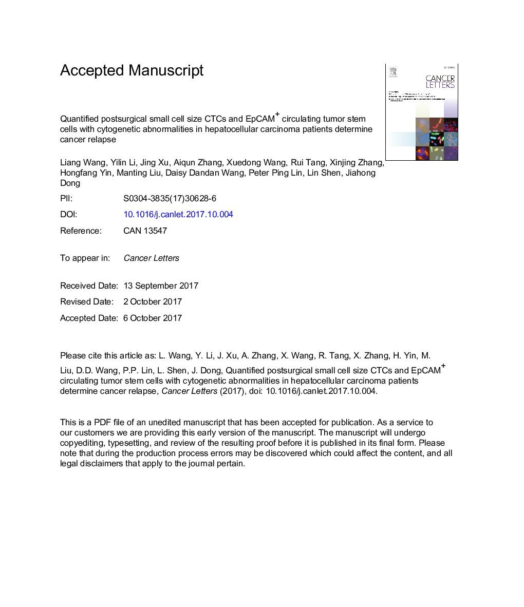 سلول های بنیادی سلول کوچک و کوچک سلول های کوچک و سلول های بنیادی اپوکام + با اختلالات سیتوژنتیکی در بیماران مبتلا به سرطان کولورکتال مشخص کننده عود سرطان 