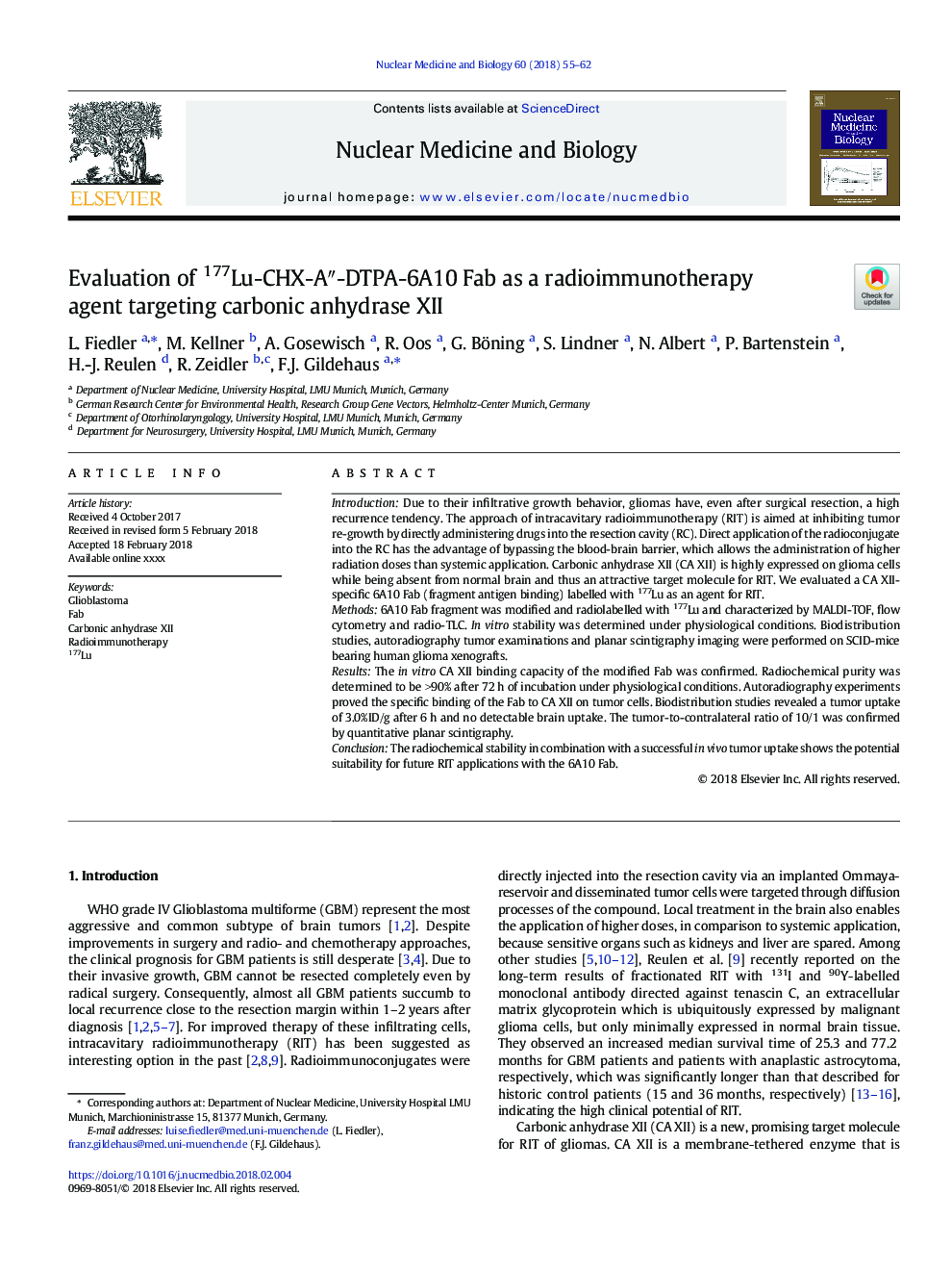 Evaluation of 177Lu[Lu]-CHX-Aâ³-DTPA-6A10 Fab as a radioimmunotherapy agent targeting carbonic anhydrase XII