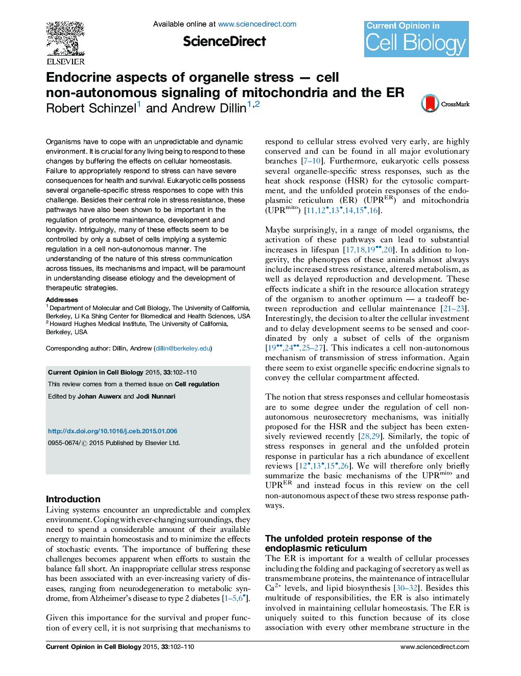 Endocrine aspects of organelle stress - cell non-autonomous signaling of mitochondria and the ER