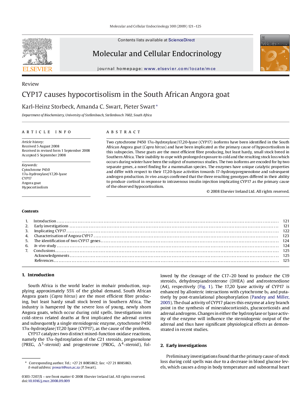 CYP17 causes hypocortisolism in the South African Angora goat