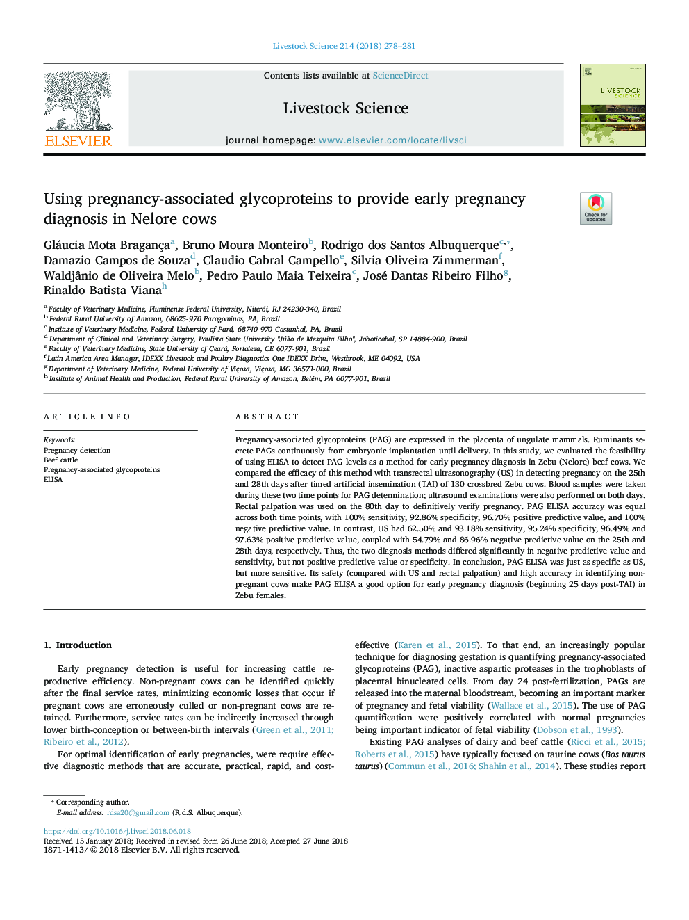 استفاده از گلیکوپروتئین های مرتبط با بارداری برای تشخیص زودرس بارداری در گاوهای نولوره 