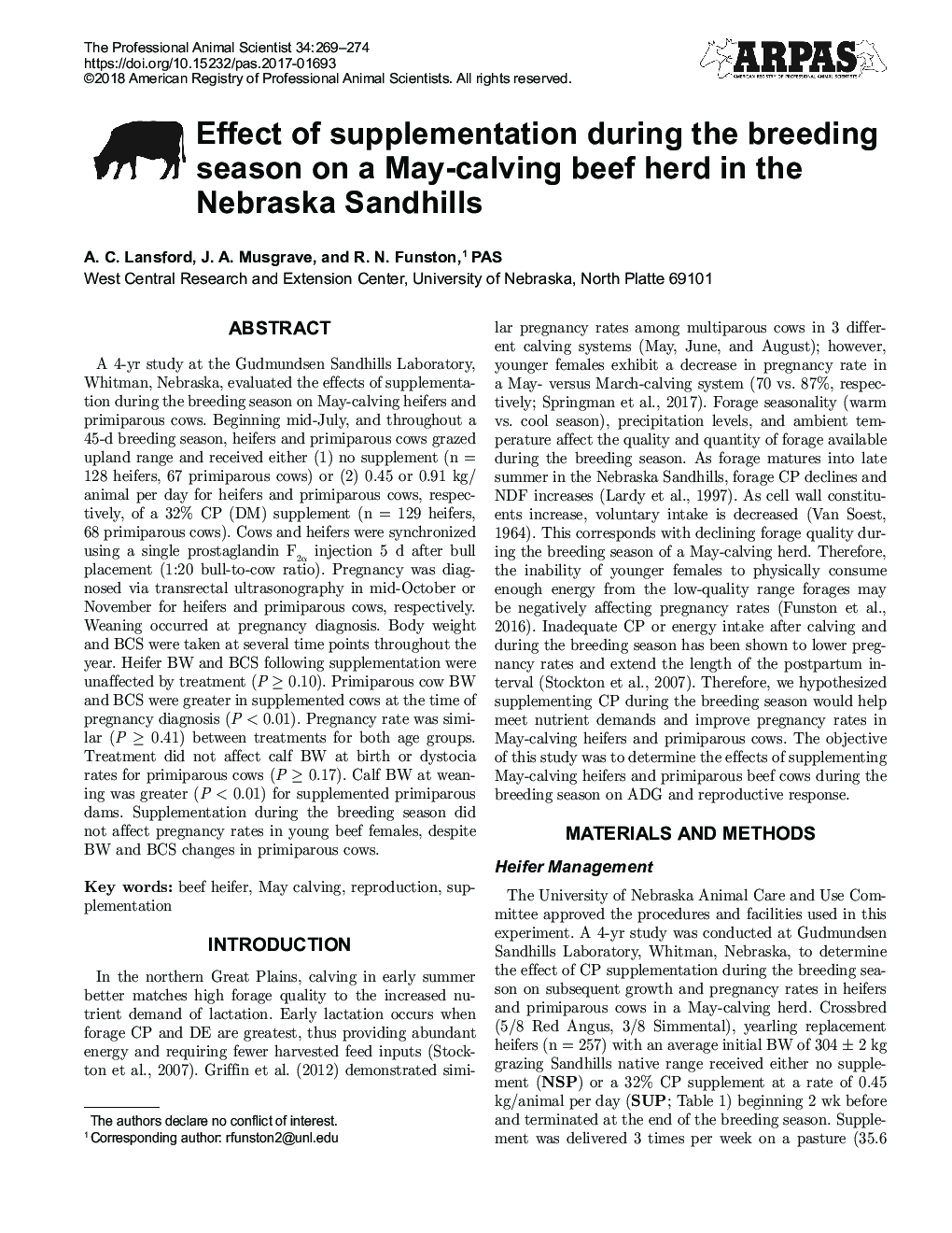 تأثیر مکمل ها در طی فصل پرورش در یک گله گوساله مهبل در ساندی هیل های نبراسکا 