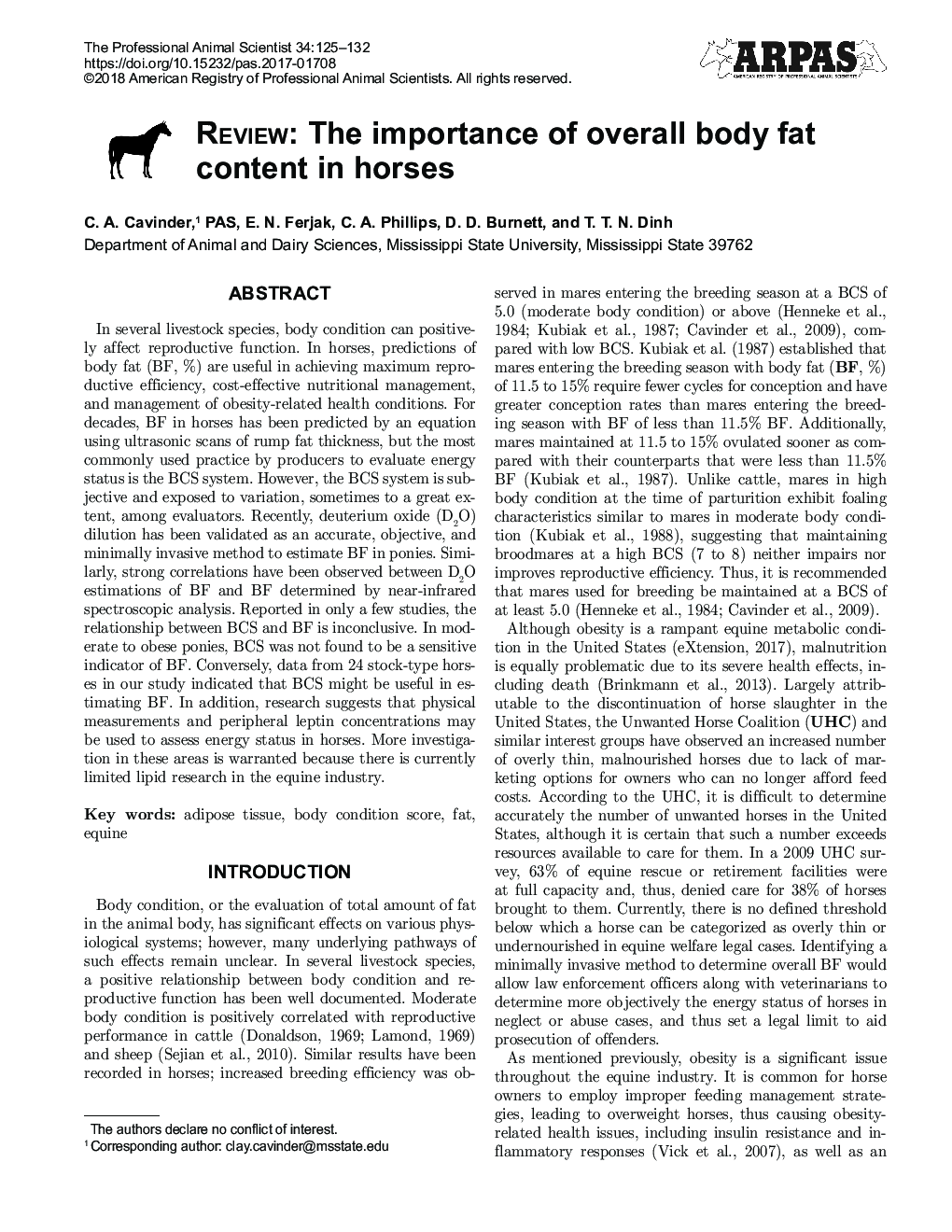 نقد: اهمیت محتوای کلی چربی بدن در اسب ها 