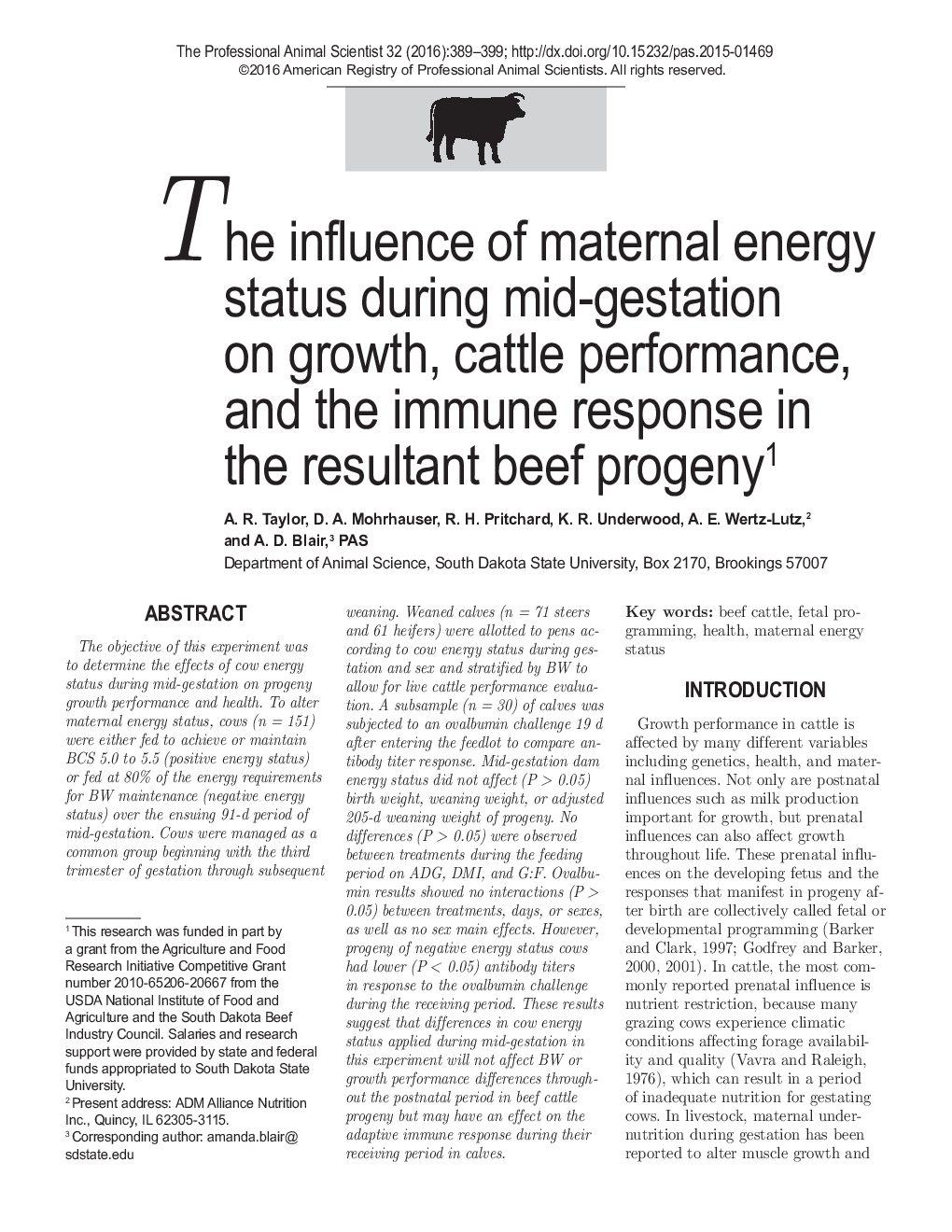 تأثیر وضعیت انرژی مادر در اواسط بارداری بر رشد، عملکرد گاو و پاسخ ایمنی در پروسه تولید گوشت گاو 