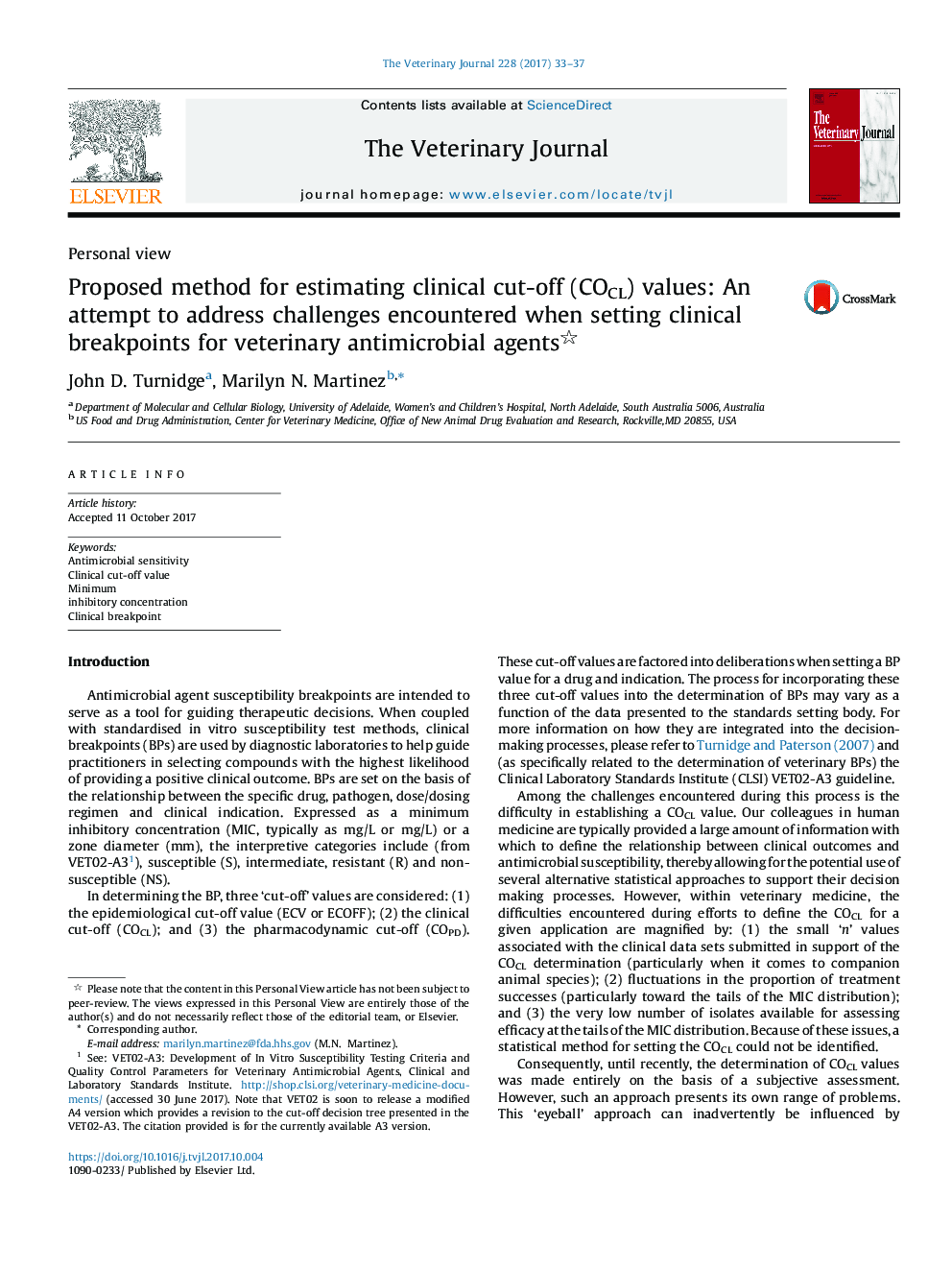 Proposed method for estimating clinical cut-off (COCL) values: An attempt to address challenges encountered when setting clinical breakpoints for veterinary antimicrobial agents