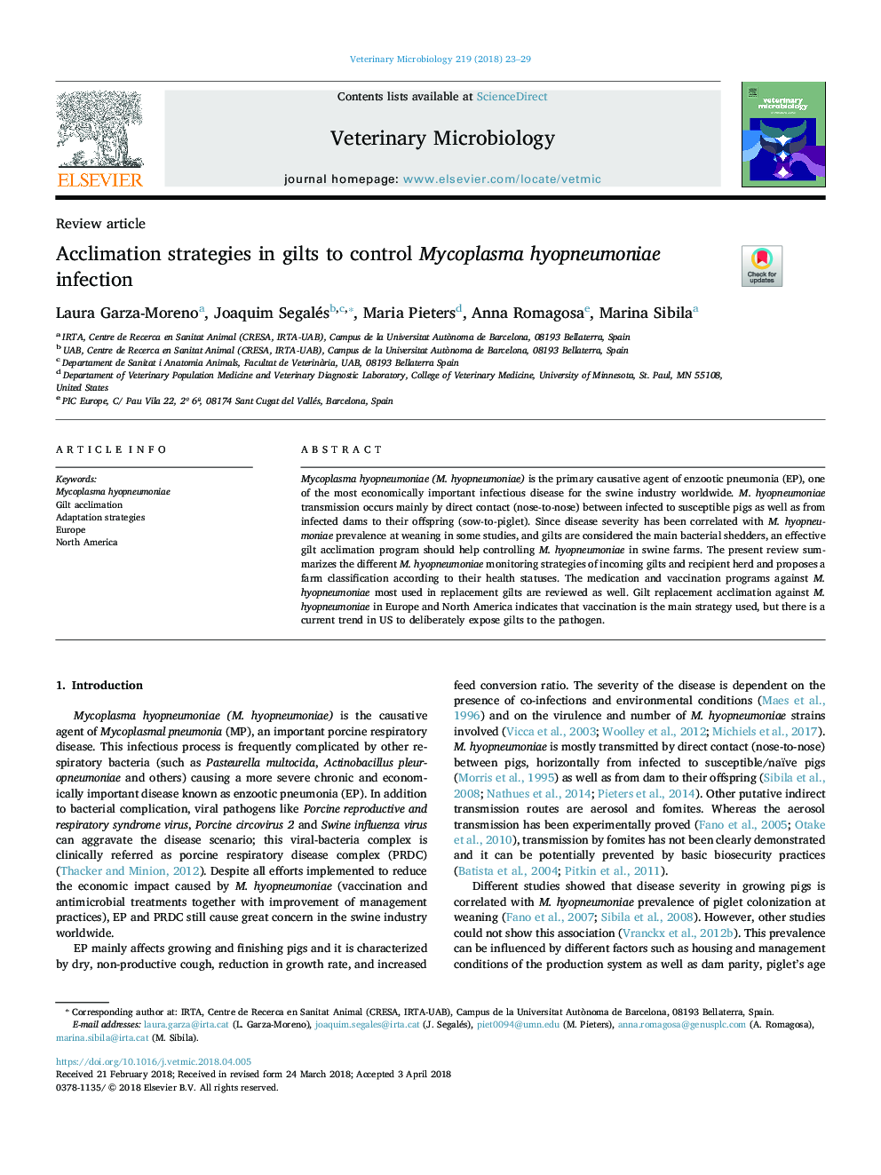 استراتژی های انعقاد در گیلت ها برای کنترل عفونت مینوپلاسمای هیپونومایا 