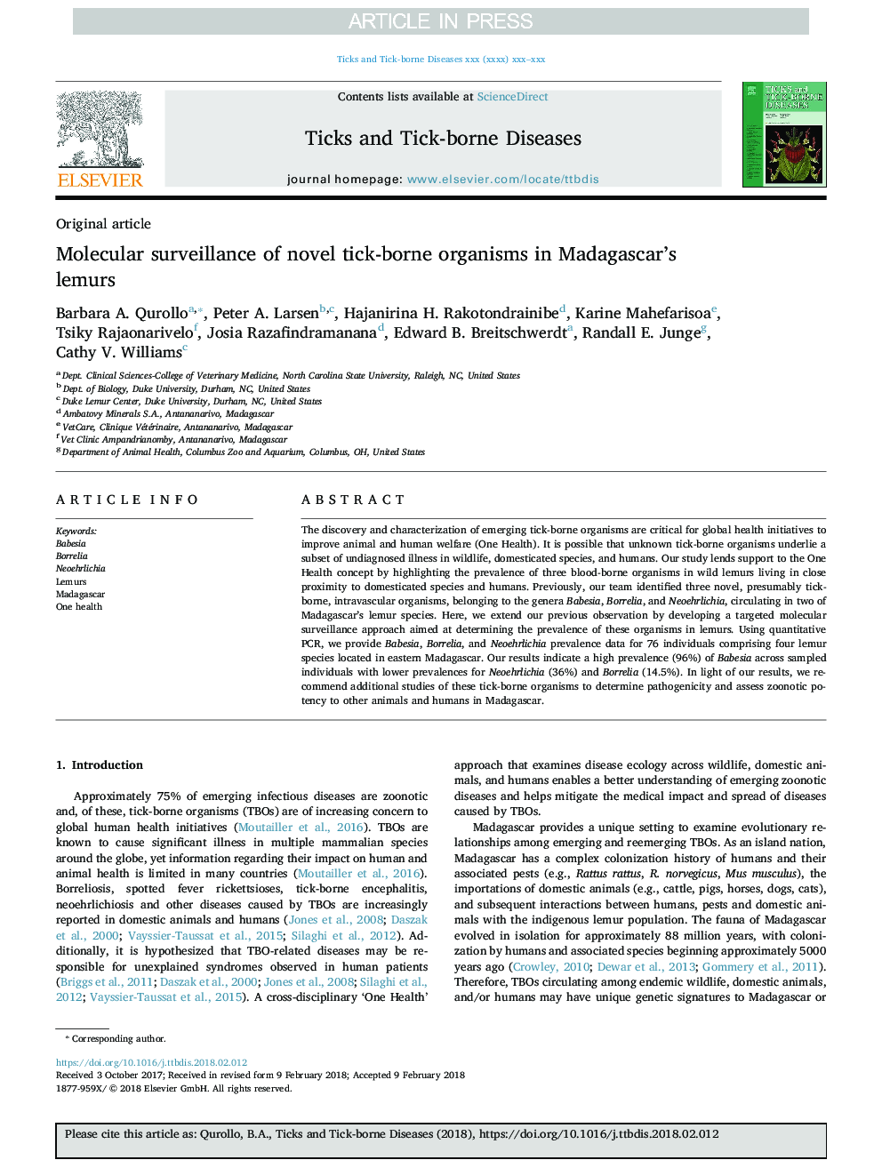 نظارت مولکولی بر ارگانیسم های جدید تیکه در لومورهای ماداگاسکار 