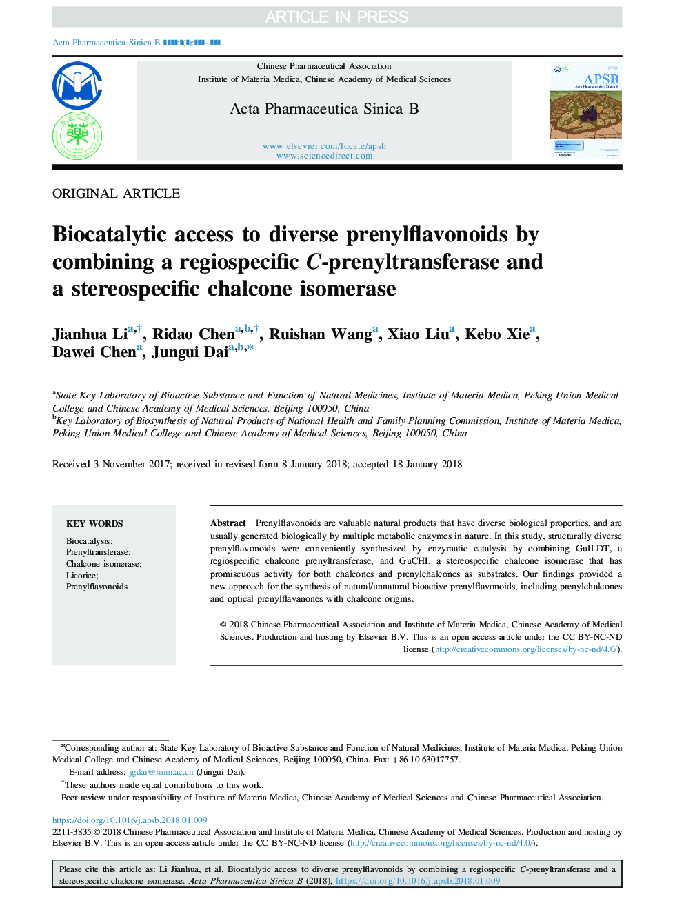 Biocatalytic access to diverse prenylflavonoids by combining a regiospecific C-prenyltransferase and a stereospecific chalcone isomerase