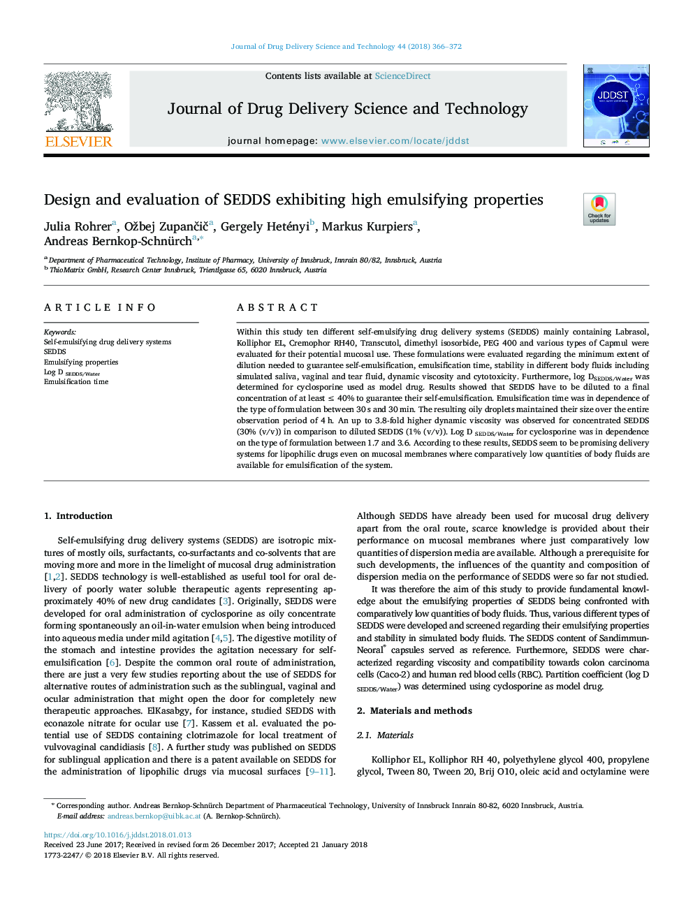 Design and evaluation of SEDDS exhibiting high emulsifying properties