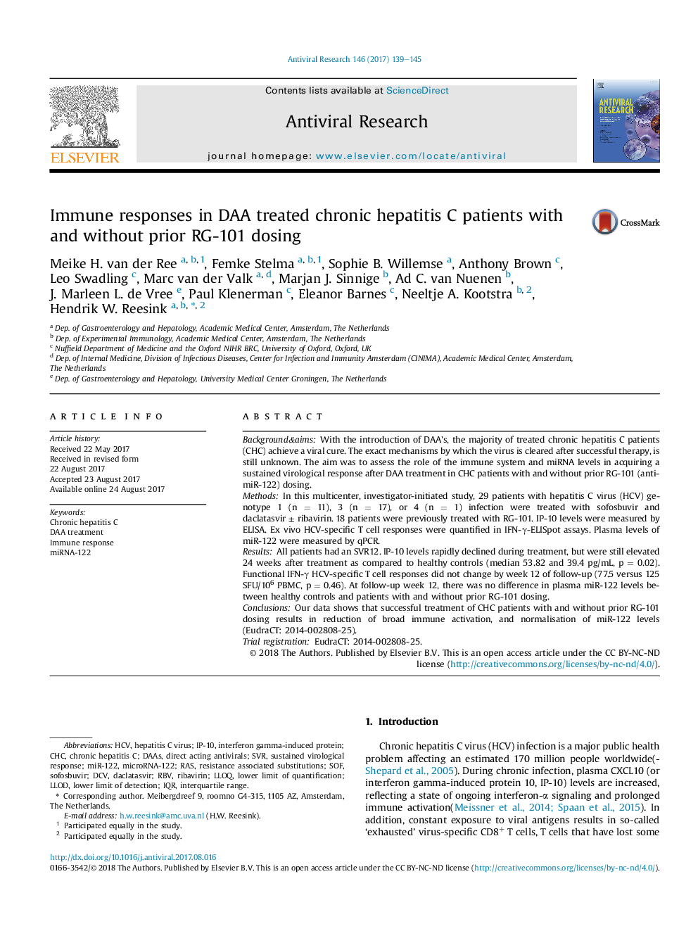 Immune responses in DAA treated chronic hepatitis C patients with and without prior RG-101 dosing