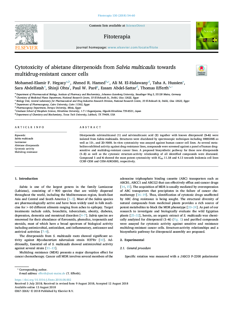Cytotoxicity of abietane diterpenoids from Salvia multicaulis towards multidrug-resistant cancer cells