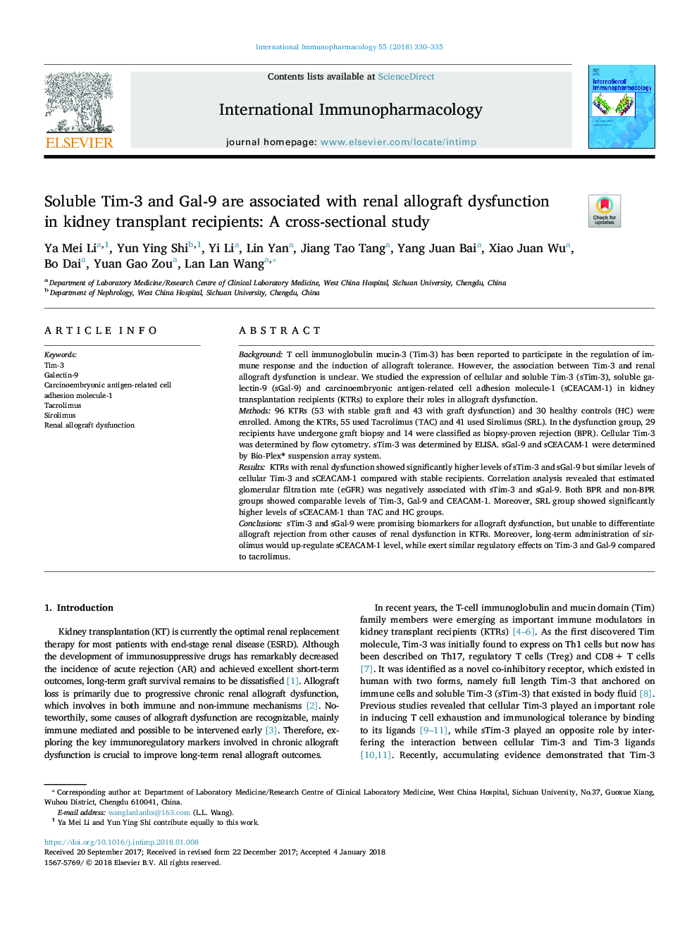 محلولهای تیم-3 و گال -9 با اختلال عملکرد کلیه در پیوند کلیه ارتباط دارد: یک مطالعه مقطعی 