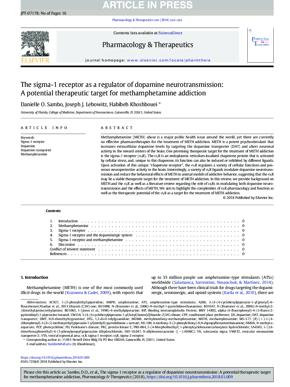 گیرنده سیگما-1 به عنوان یک تنظیمکننده انتقال نوروپاتیایین: یک هدف بالقوه درمانی برای مصرف متامفتامین 
