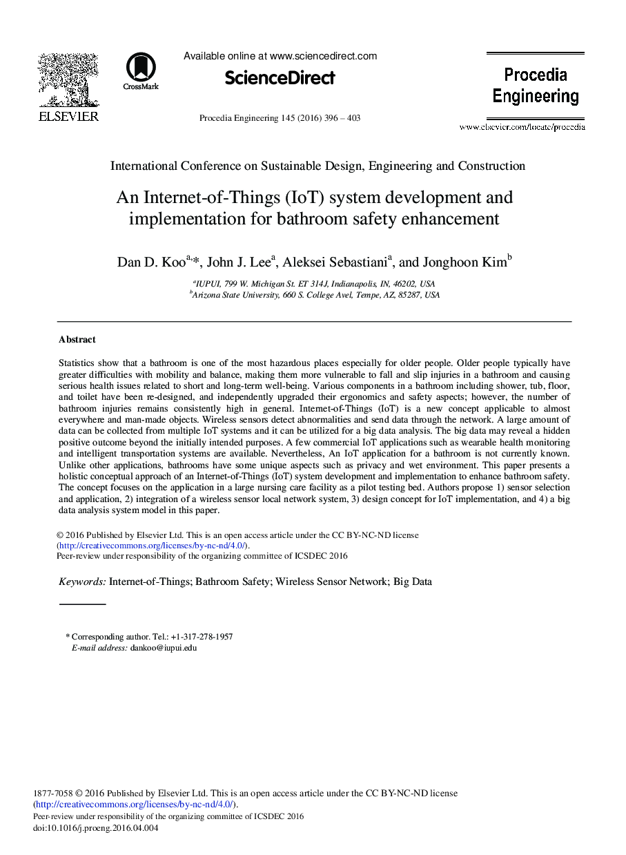 An Internet-of-Things (IoT) System Development and Implementation for Bathroom Safety Enhancement 