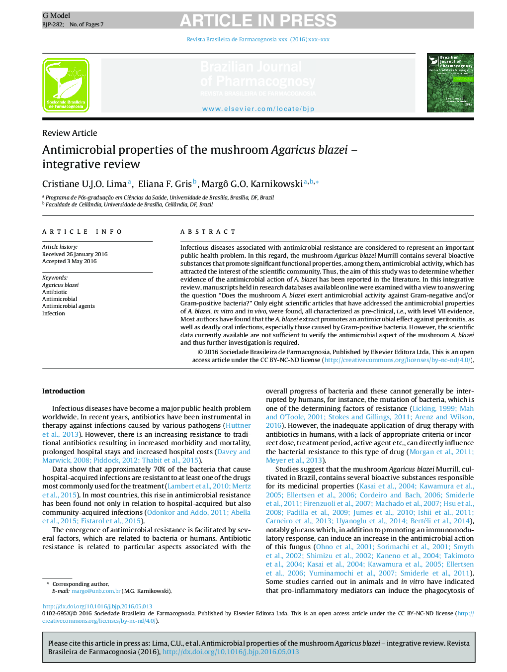 Antimicrobial properties of the mushroom Agaricus blazei - integrative review