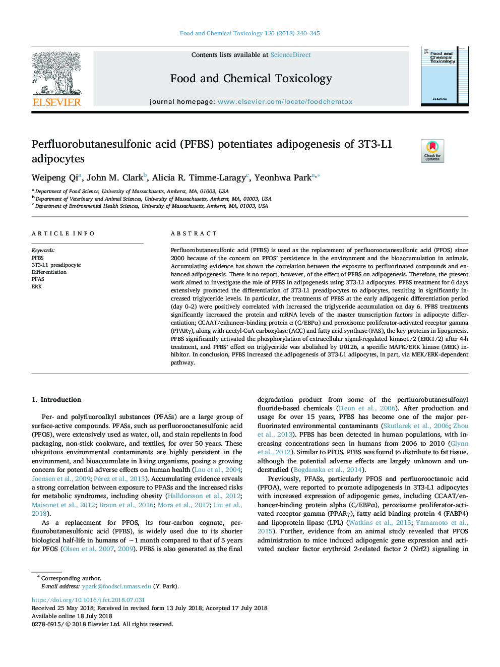 Perfluorobutanesulfonic acid (PFBS) potentiates adipogenesis of 3T3-L1 adipocytes