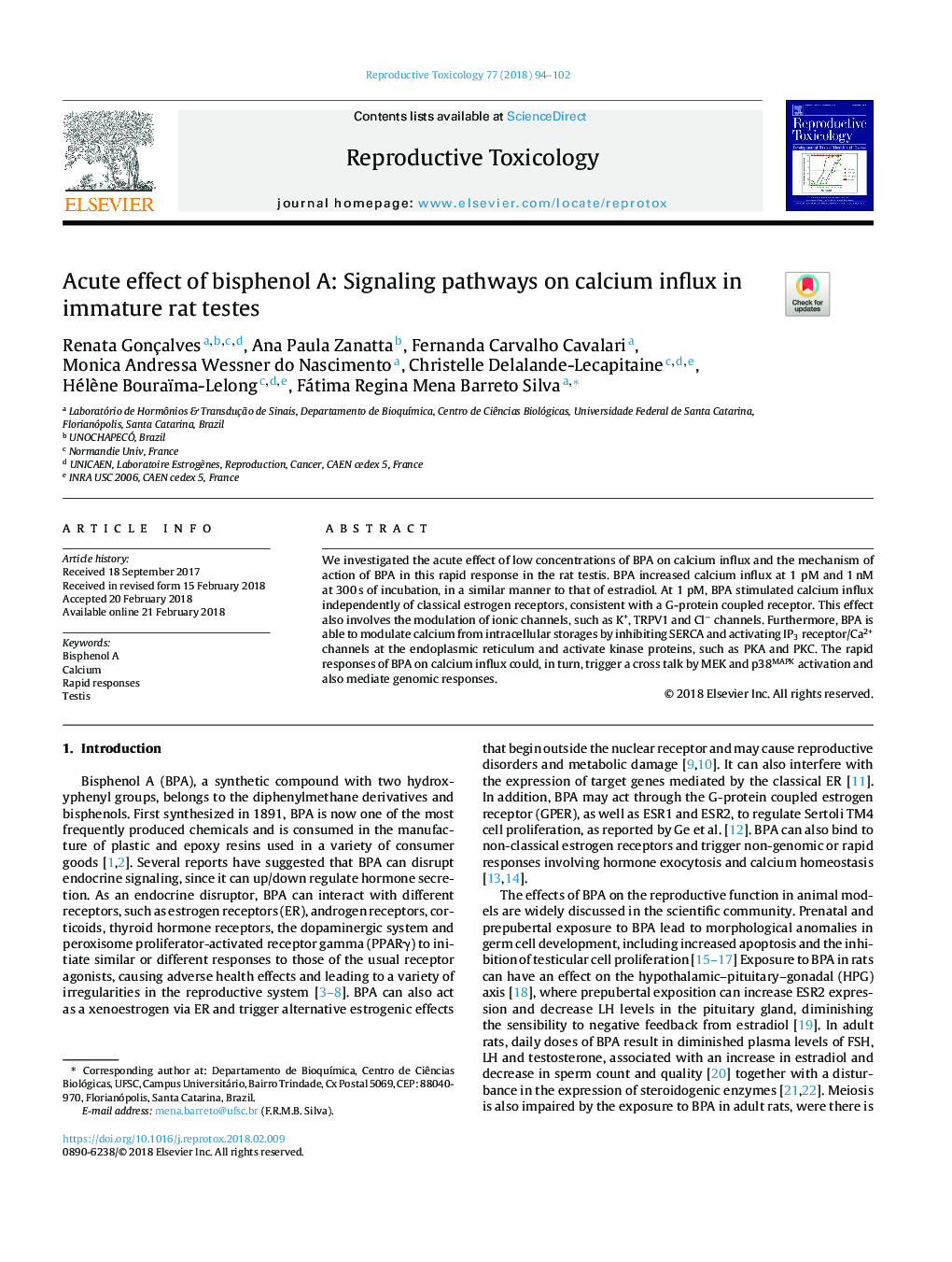 Acute effect of bisphenol A: Signaling pathways on calcium influx in immature rat testes