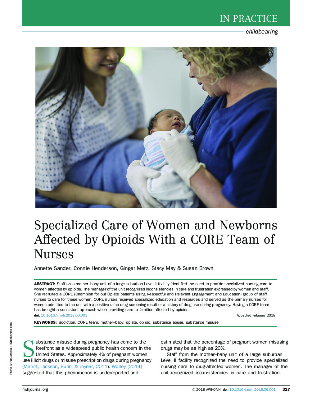Specialized Care of Women and Newborns Affected by Opioids With a CORE Team of Nurses