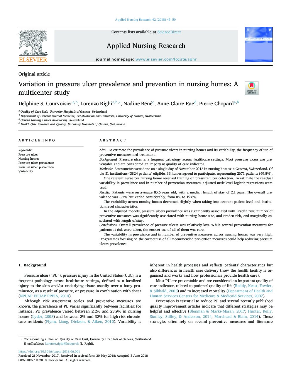 تغییرات در شیوع و پیشگیری از زخم در خانه های پرستاری: مطالعه چندرسانه ای 