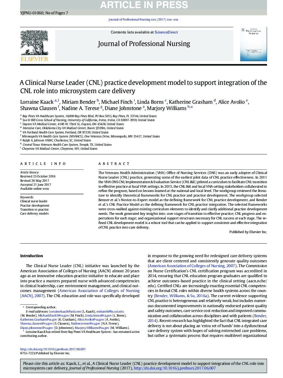 A Clinical Nurse Leader (CNL) practice development model to support integration of the CNL role into microsystem care delivery
