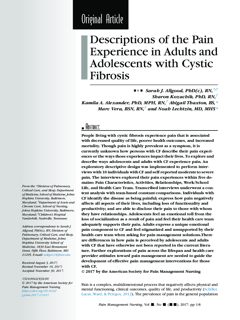 شرح تجربه درد در بزرگسالان و نوجوانان با فیبرسیسمی 