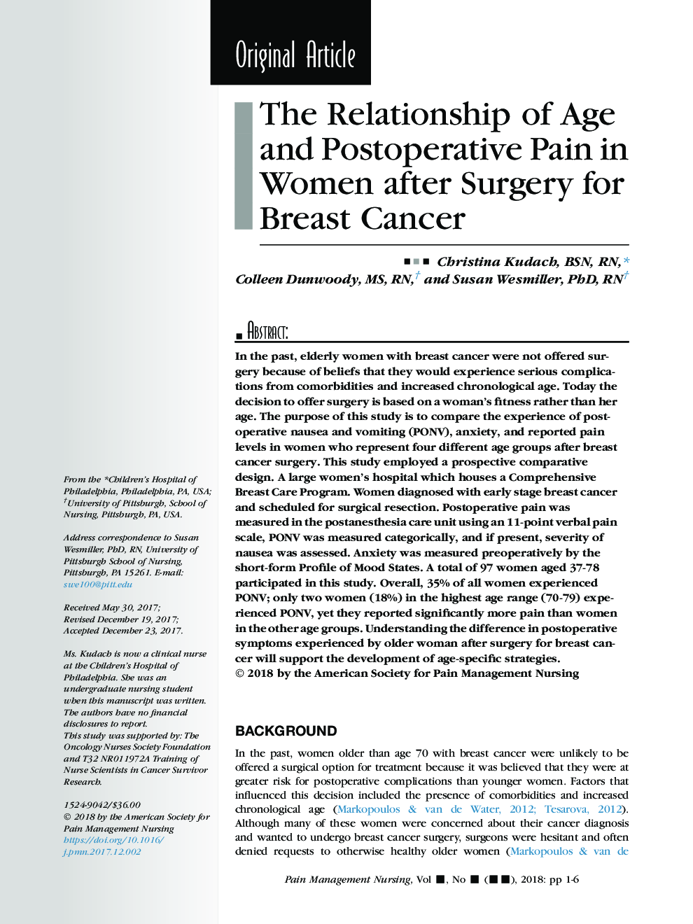 ارتباط سن و درد بعد از عمل در زنان پس از عمل جراحی سرطان پستان 