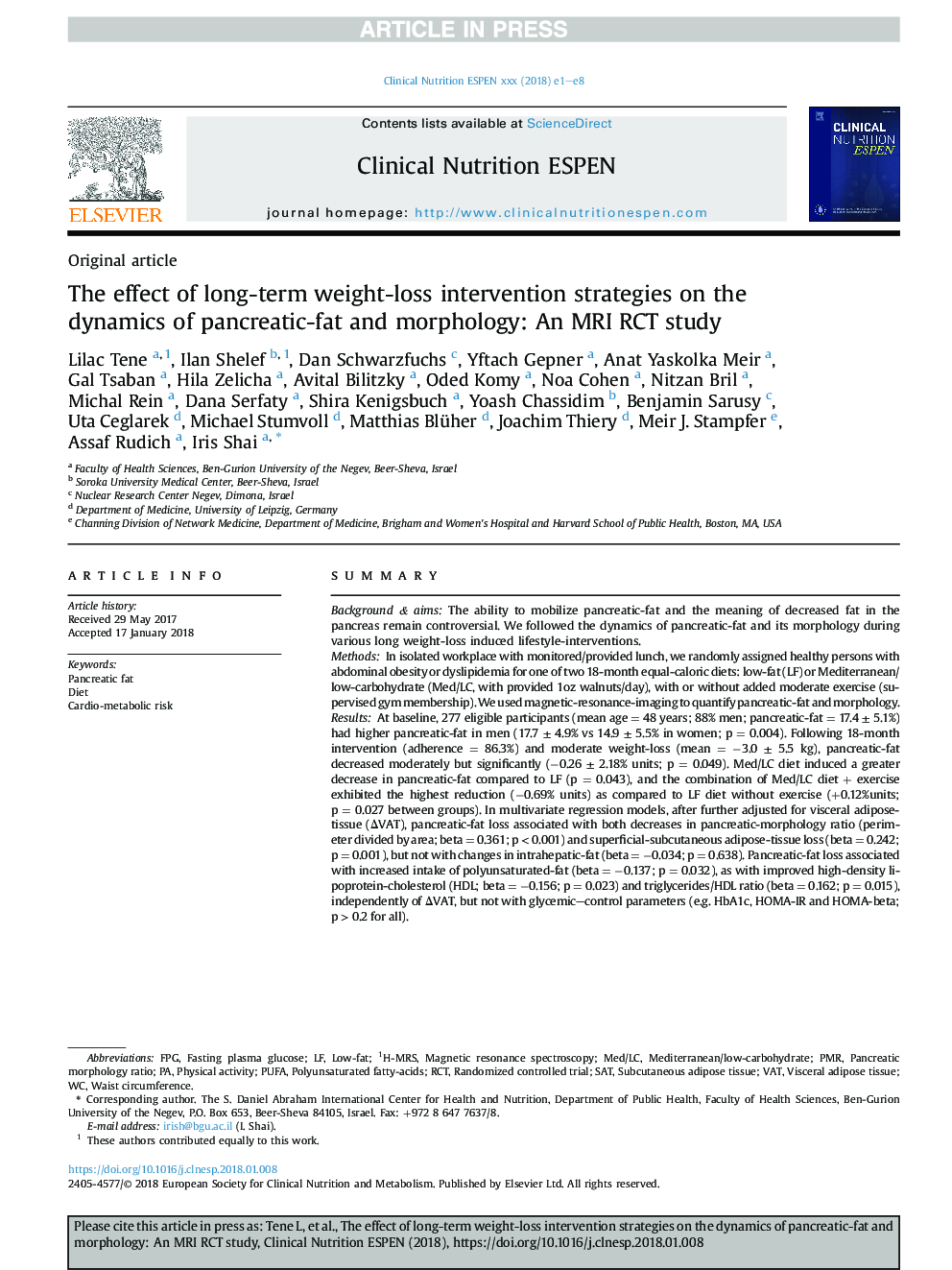 The effect of long-term weight-loss intervention strategies on the dynamics of pancreatic-fat and morphology: An MRI RCT study