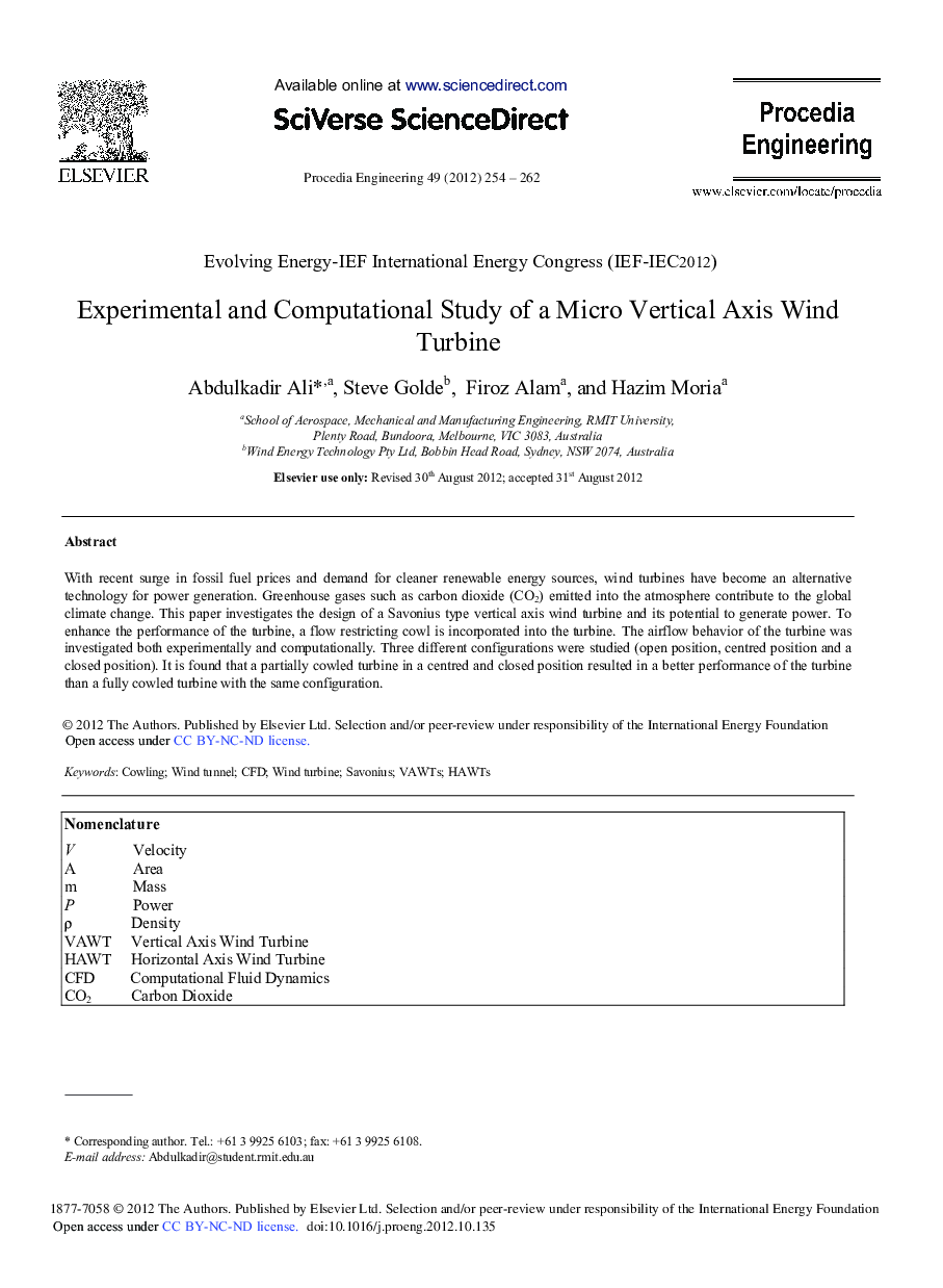 Experimental and Computational Study of a Micro Vertical Axis Wind Turbine 