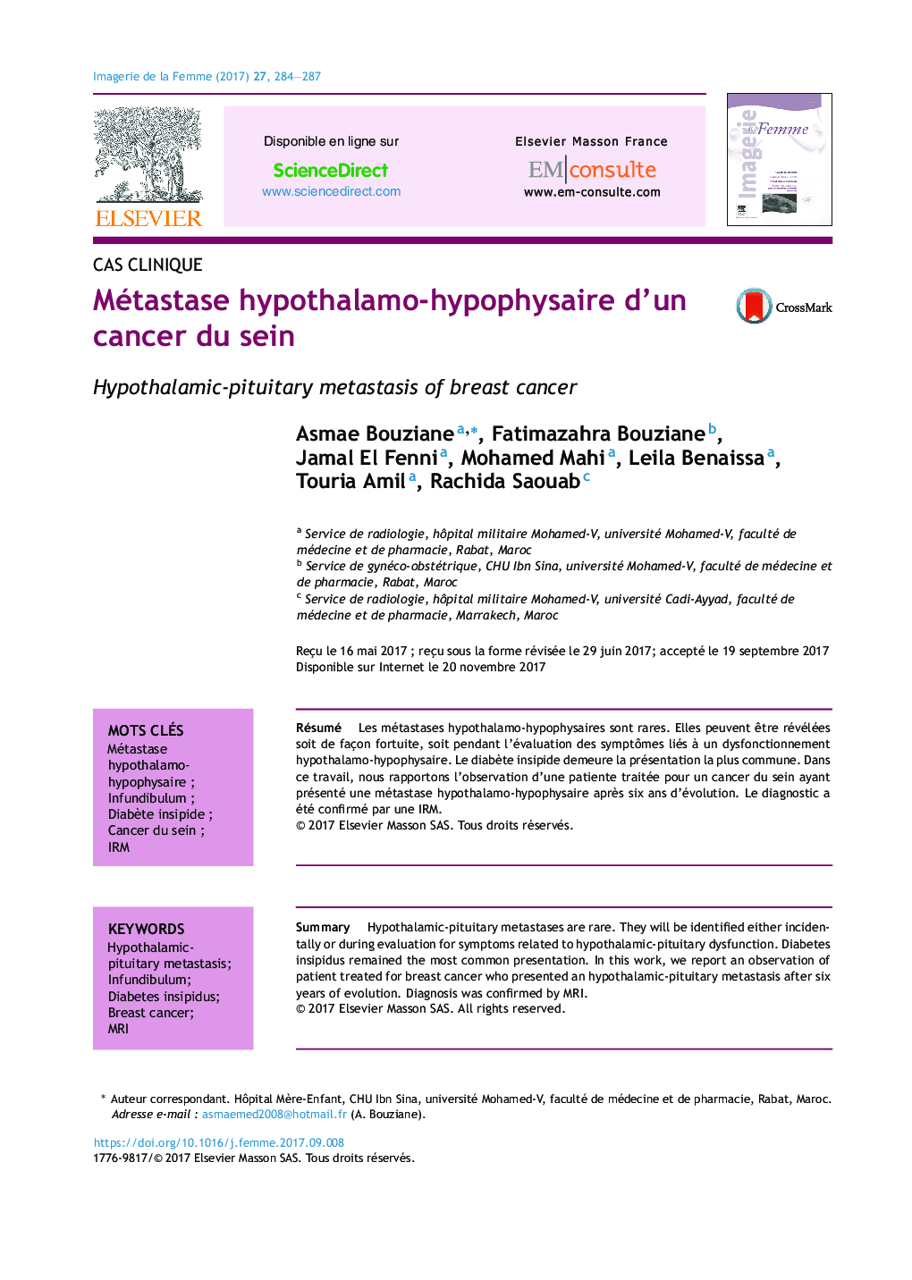 Métastase hypothalamo-hypophysaire d'un cancer du sein