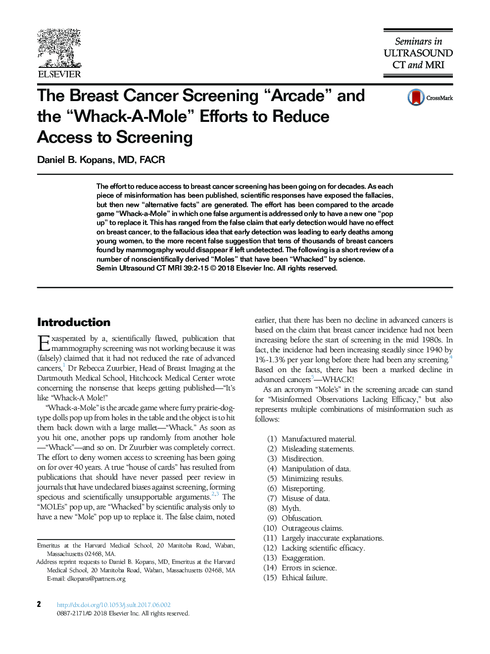 The Breast Cancer Screening “Arcade” and the “Whack-A-Mole” Efforts to Reduce Access to Screening