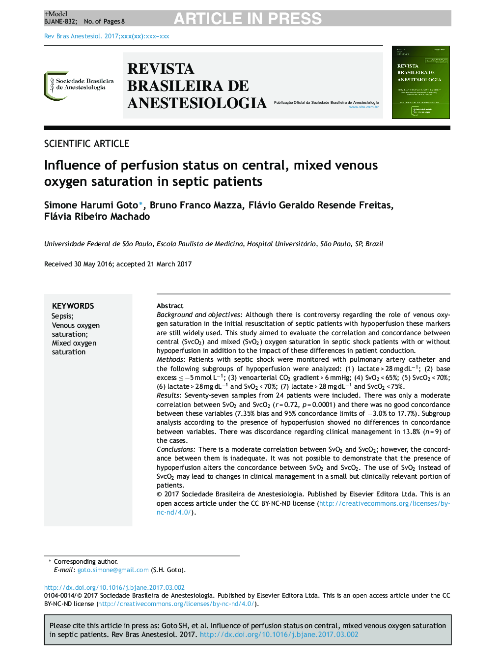 تأثیر وضعیت پرفیوژن در اشباع اکسیژن وریدی و مرکزی در بیماران سپتیک 
