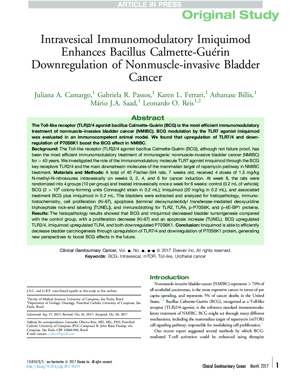 Intravesical Immunomodulatory Imiquimod Enhances Bacillus Calmette-Guérin Downregulation of Nonmuscle-invasive Bladder Cancer