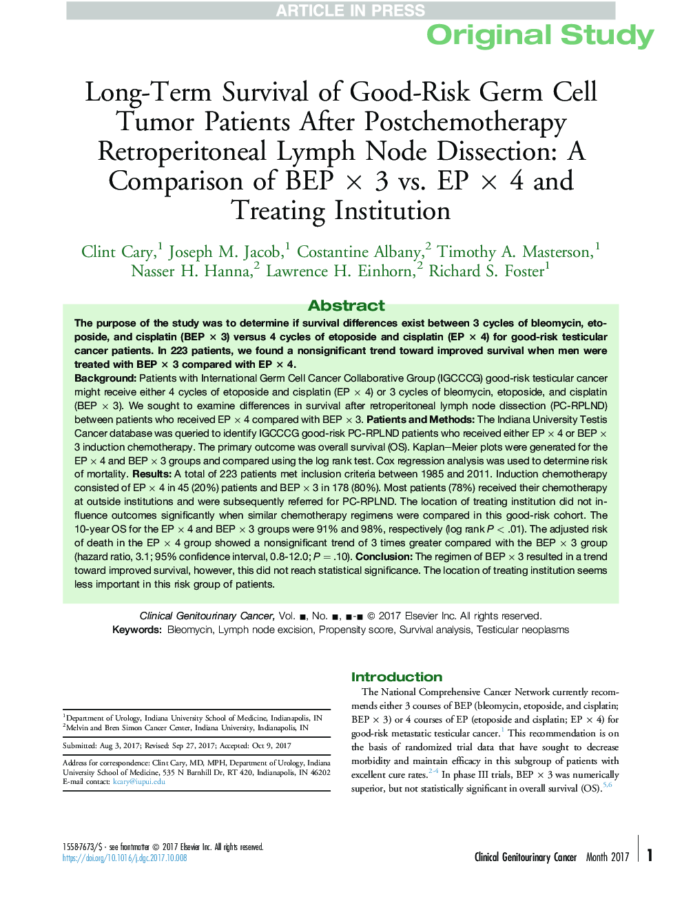 Long-Term Survival of Good-Risk Germ Cell Tumor Patients After Postchemotherapy Retroperitoneal Lymph Node Dissection: A Comparison of BEPÂ Ã 3 vs. EPÂ Ã 4 and Treating Institution