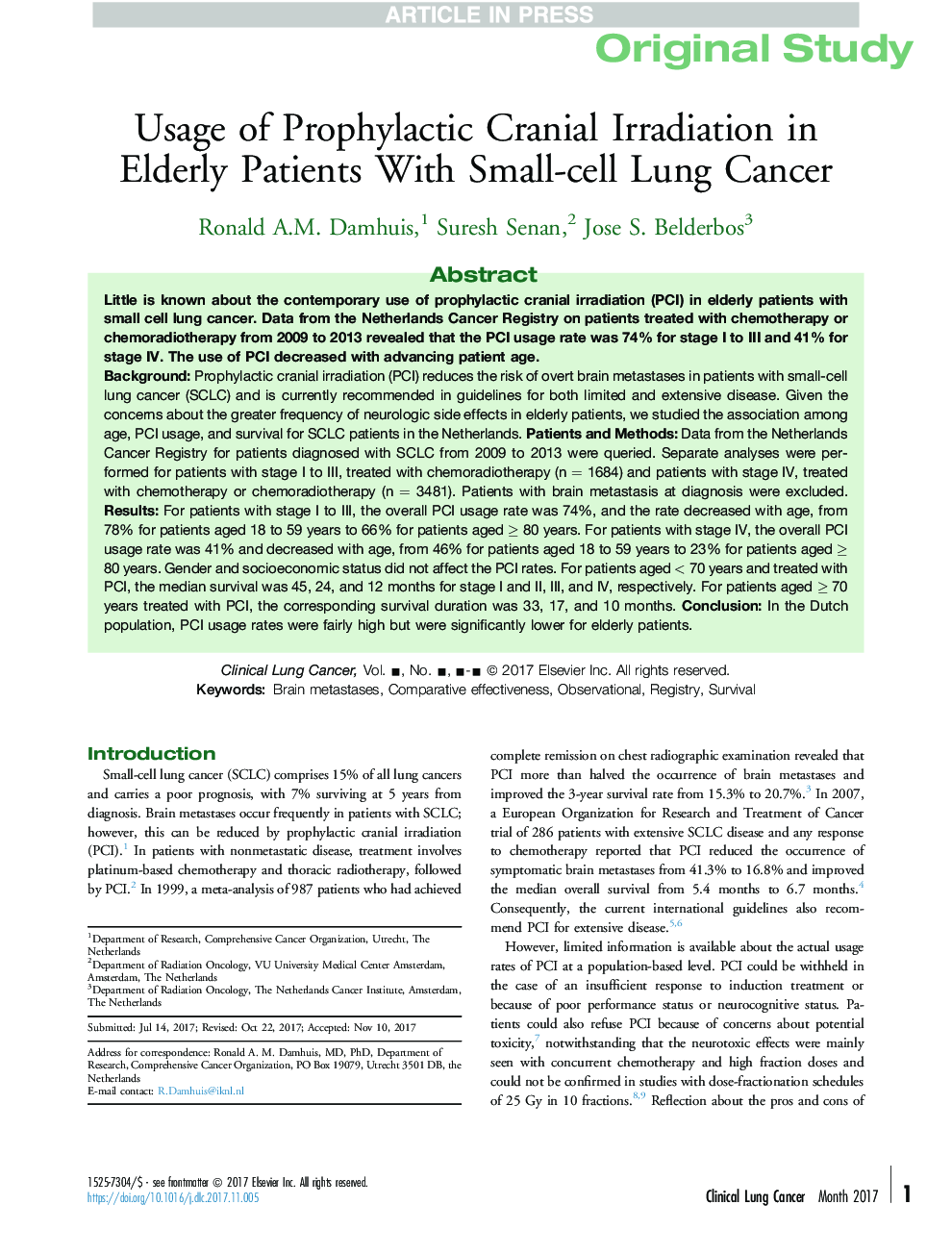 استفاده از اشعه قرنیه پیشگیرانه در بیماران سالمند مبتلا به سرطان ریه های کوچک سلولی 