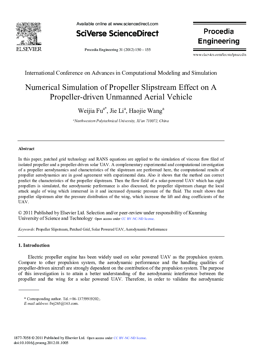 Numerical Simulation of Propeller Slipstream Effect on A Propeller-driven Unmanned Aerial Vehicle