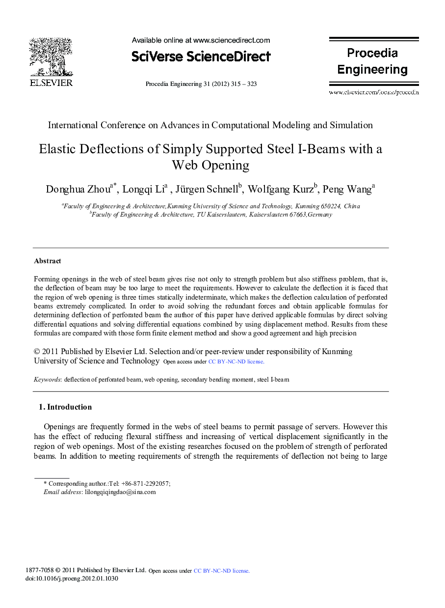 Elastic Deflections of Simply Supported Steel I-Beams with a Web Opening
