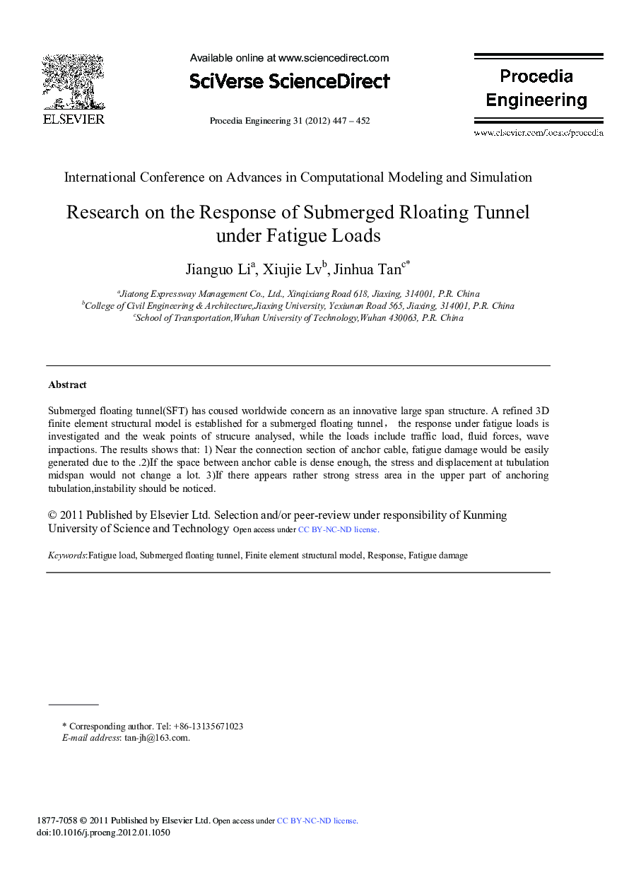 Research on the Response of Submerged Rloating Tunnel under Fatigue Loads