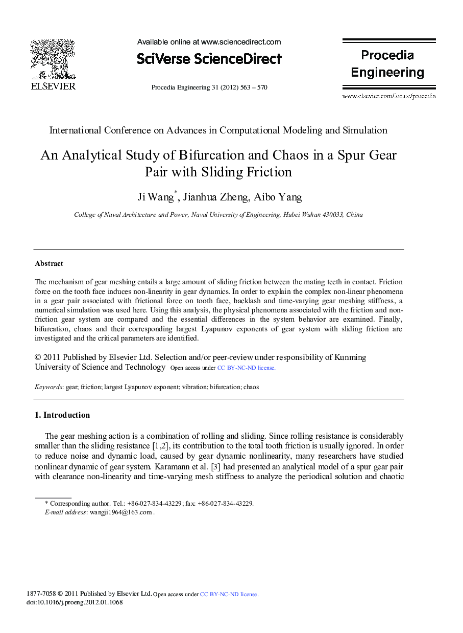 An Analytical Study of Bifurcation and Chaos in a Spur Gear Pair with Sliding Friction
