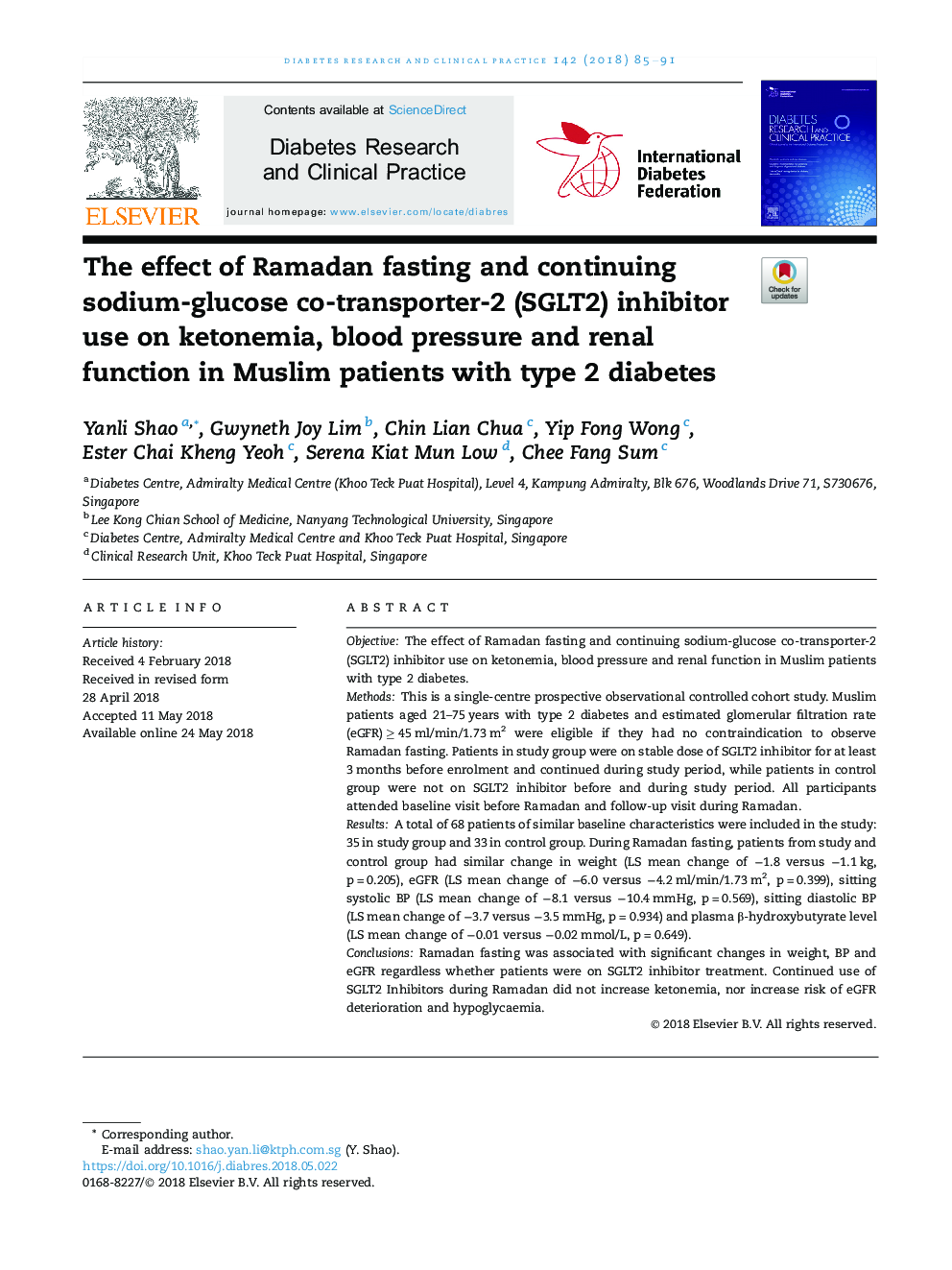 The effect of Ramadan fasting and continuing sodium-glucose co-transporter-2 (SGLT2) inhibitor use on ketonemia, blood pressure and renal function in Muslim patients with type 2 diabetes