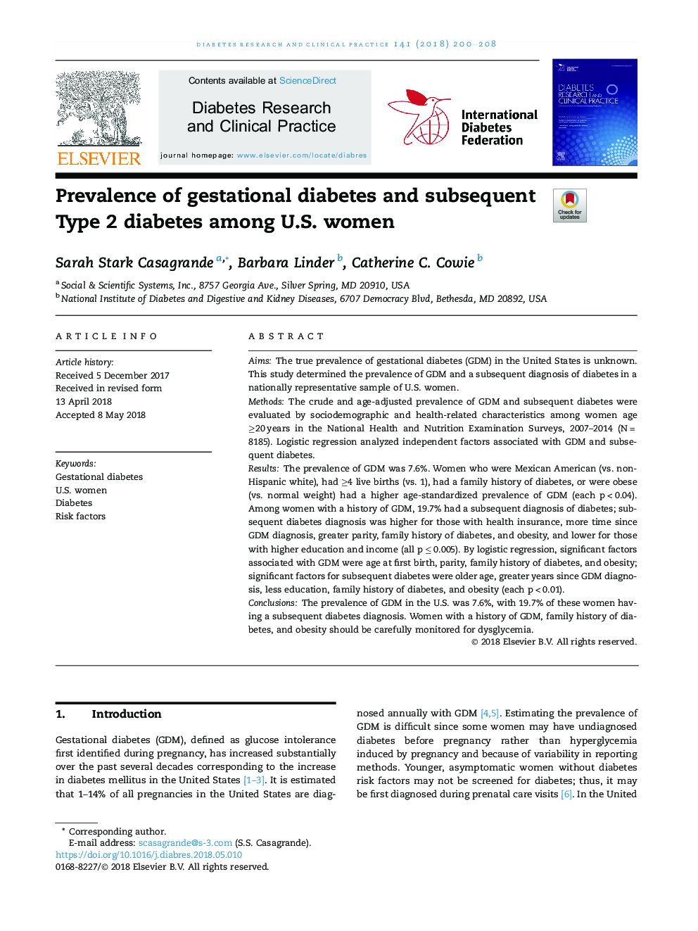 شیوع دیابت بارداری و دیابت نوع 2 بعدی در زنان ایالات متحده 