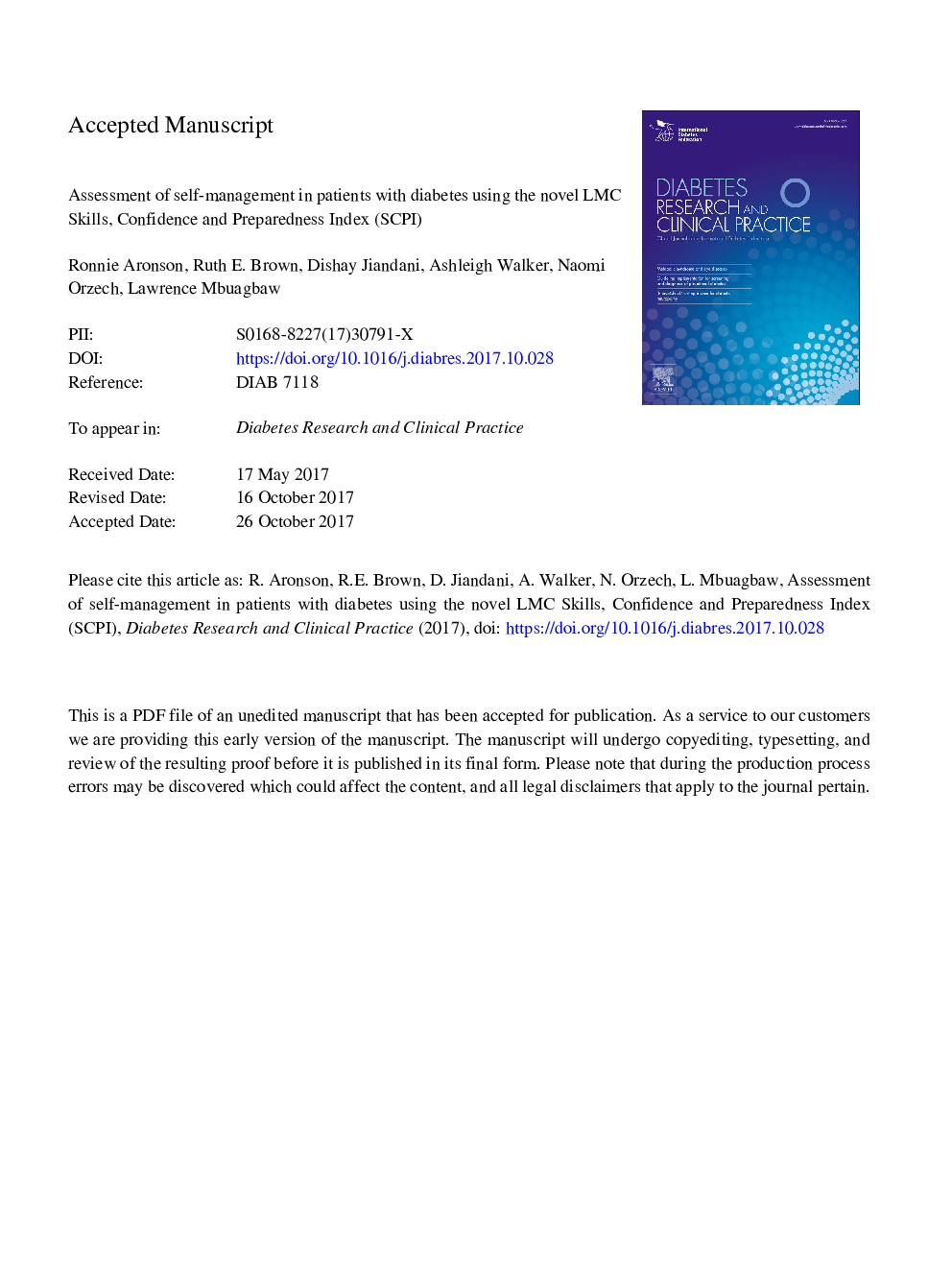 Assessment of self-management in patients with diabetes using the novel LMC Skills, Confidence and Preparedness Index (SCPI)